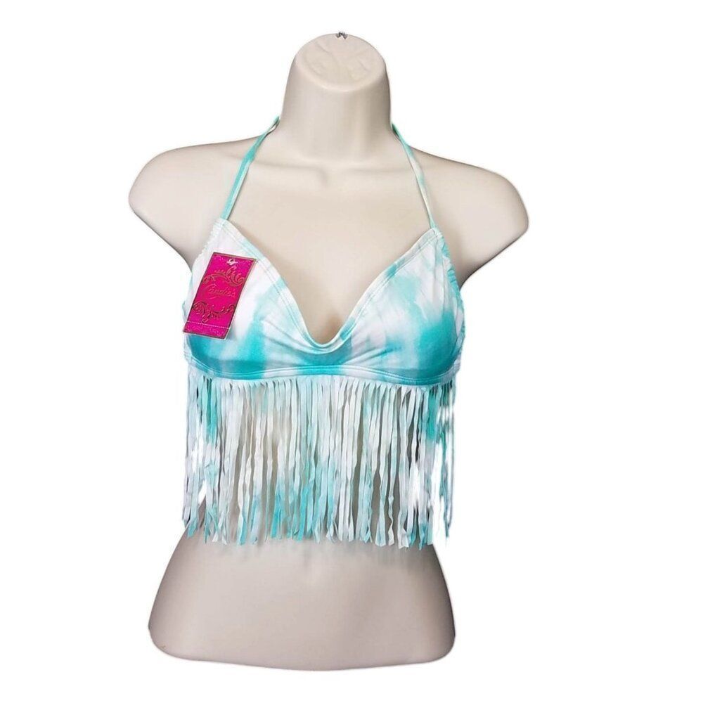 Candies Women's Swim Bikini Top Swimsuit Size Small Mint Bandeau Boho Fringe NWT